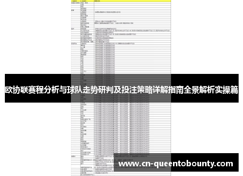 欧协联赛程分析与球队走势研判及投注策略详解指南全景解析实操篇 欧协联赛程分析与球队走势研判及投注策略详解指南全景解析实操篇