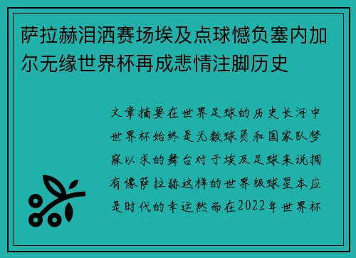 萨拉赫泪洒赛场埃及点球憾负塞内加尔无缘世界杯再成悲情注脚历史